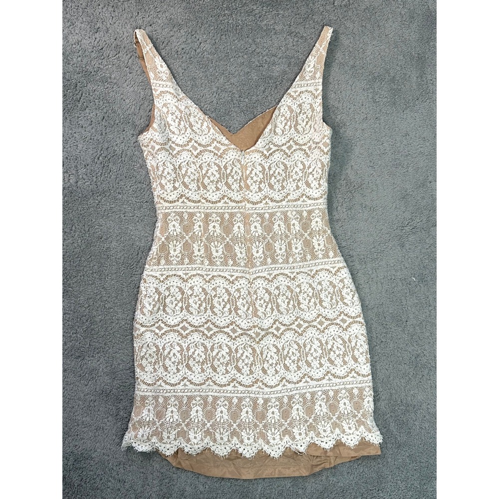 Cache Y2K vintage ivory white lace & bead Mini Dress nude sz 6 homecoming - Picture 5 of 7
